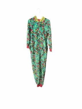 Dr. Seuss Grinch Green Holiday One-Piece Footie with Red and Yellow Trim